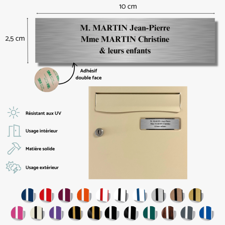 Plaque De Boîte Aux Lettres 3 Lignes - Gris Anthracite - Dimensions 100 X 25 Mm