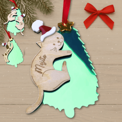 Suspension Noël sapin avec chat ou chien Noël - personnalisable