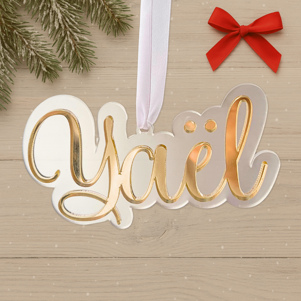 Suspension prénom Noël givré et miroir