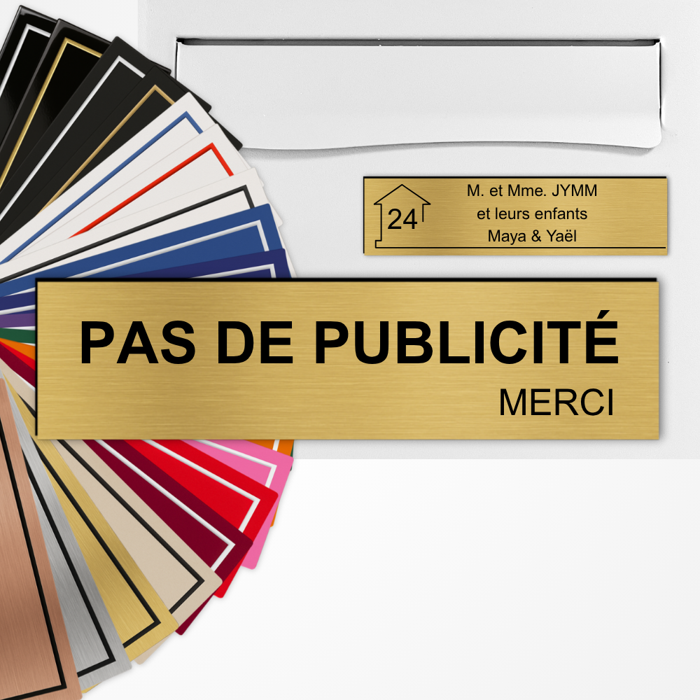 Plaque "Pas de Publicité" adhésive PVC avec ou sans motif - 8x2 cm