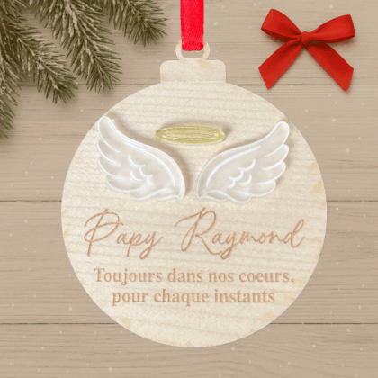 Boule de Noël en Bois Souvenir – Hommage à un être cher