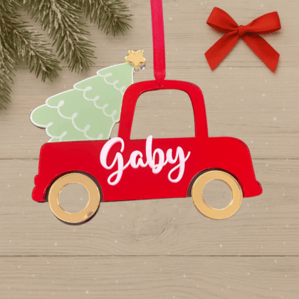 Suspension camion rouge de Noël - Personnalisable