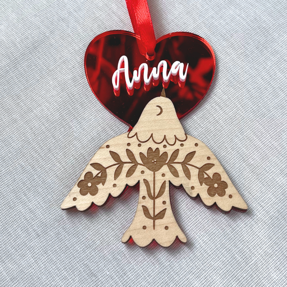 Suspension Noël Colombe du Cœur - Prénom personnalisable – Image 3