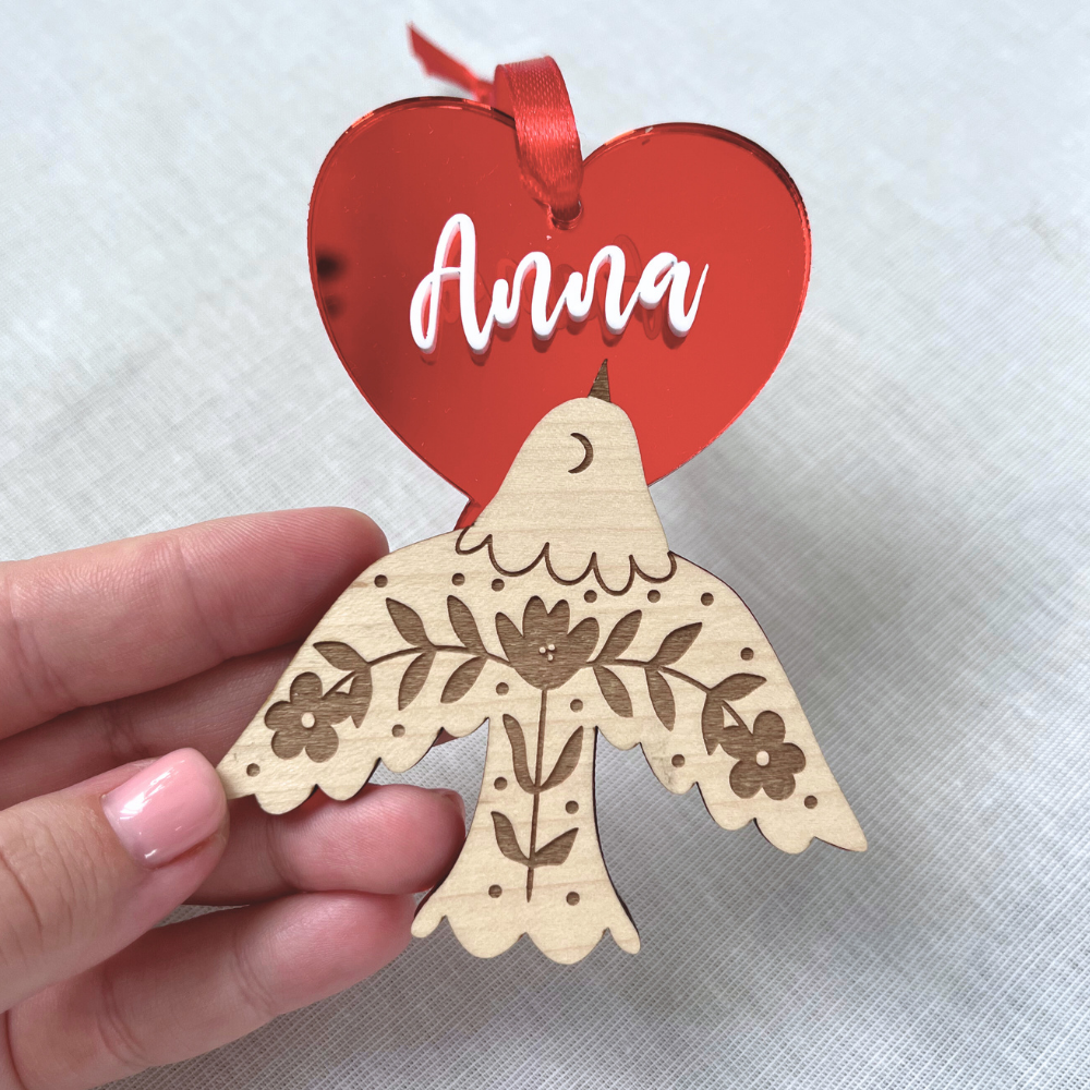 Suspension Noël Colombe du Cœur - Prénom personnalisable – Image 4