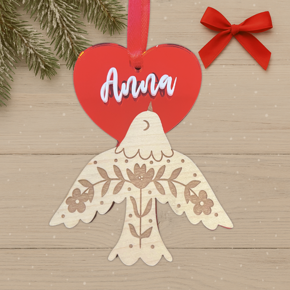 Suspension Noël Colombe du Cœur - Prénom personnalisable – Image 2