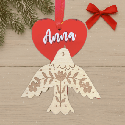 Suspension Noël Colombe du Cœur - Prénom personnalisable
